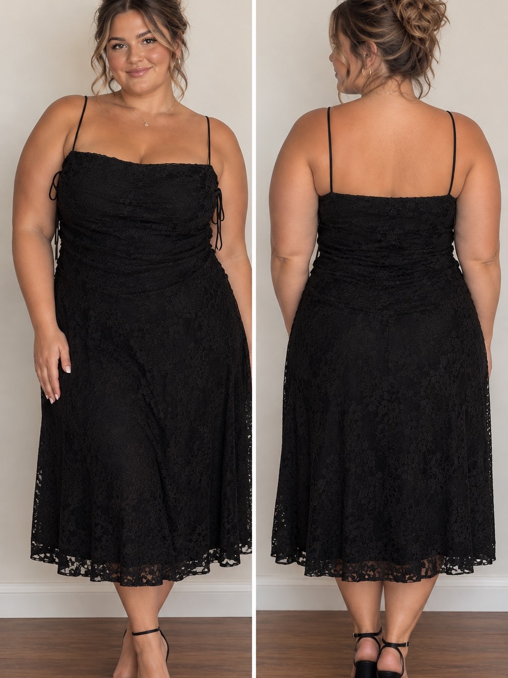Eliza J Black Lace Spaghetti Strap Midi Dress